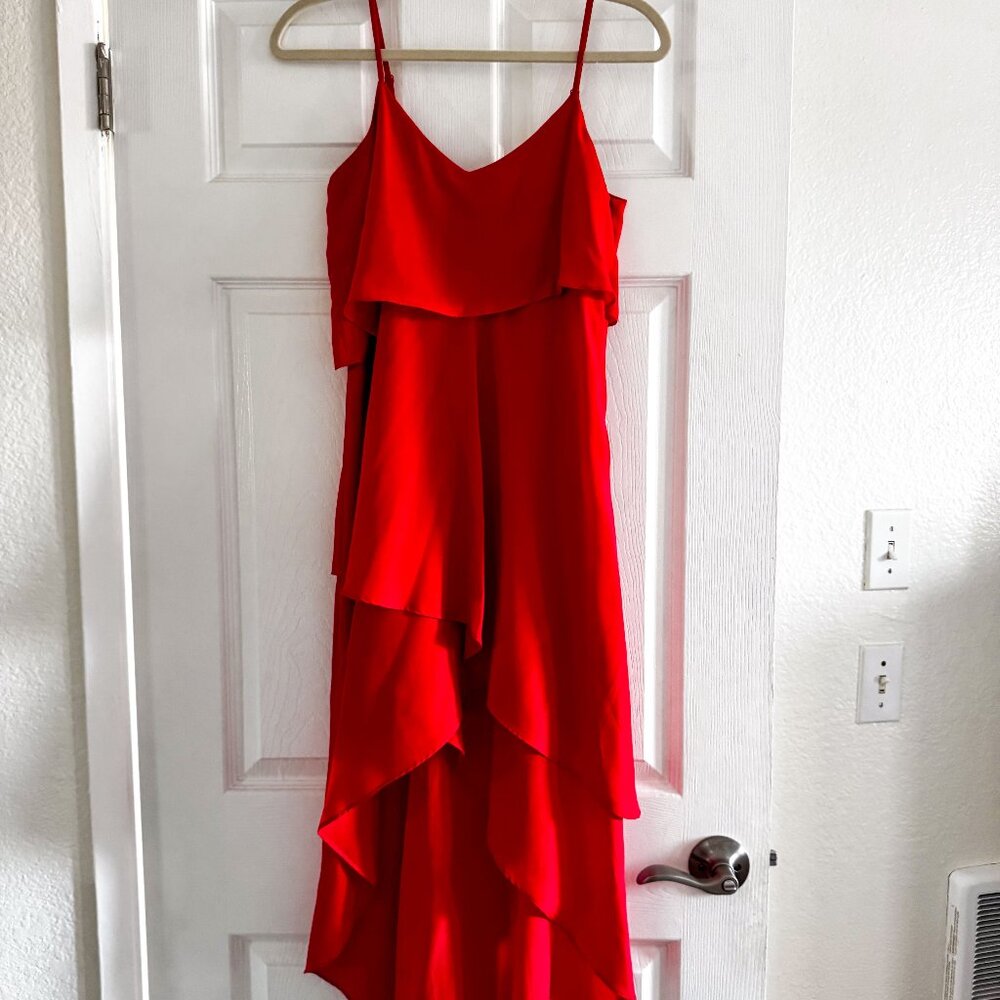 BCBG Coral High Low Ruffle Chiffon Sleeveless Dress